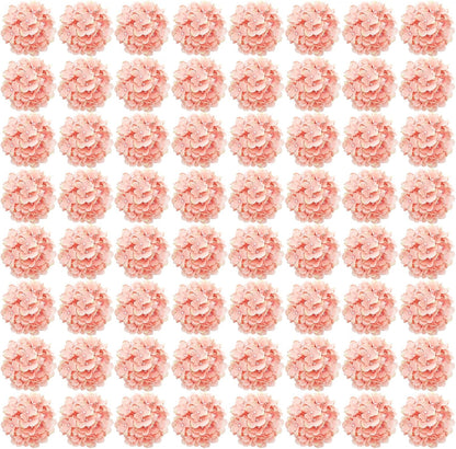 Auihiay 64 PCS Full Hydrangea Flowers, Silk Hydrangea Artificial Flowers Heads with Stems, Artificial Flowers for Wedding, Garden, Baby Shower, Party, Outdoor Indoor Decoration (Light Peach)