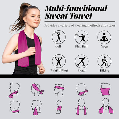 Cooling Towels, Soft Breathable Cooling Towels for Neck and Face, Microfiber Gym Towels for Men and Women with Waterproof Bag & Carabiner, Sweat Towel for Yoga (Light Blue/Green/Pink/Grey)