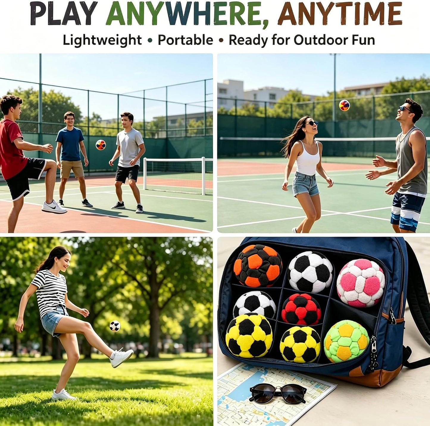 Hacky Footbag Juggling Balls, Soft Plush Sand Filled Hacky for Kids Adults, Coordination Training Soccer Sack Bags, Indoor Outdoor Sports Game Toy, Stress Relief