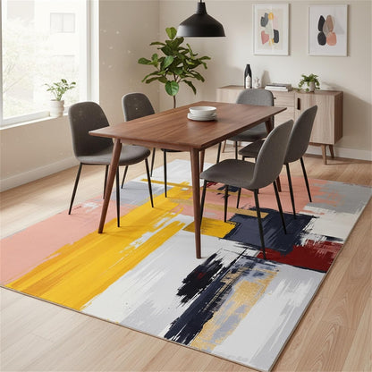 Modern Abstract Textured Area Rug 4x6 Light Pink Yellow Grey Art Aesthetic Deco Indoor Carpet for Living Room Bedroom Dining Room Soft Washable Non Slip Rugs Nursery Dorm Kitchen Office Floor Mats