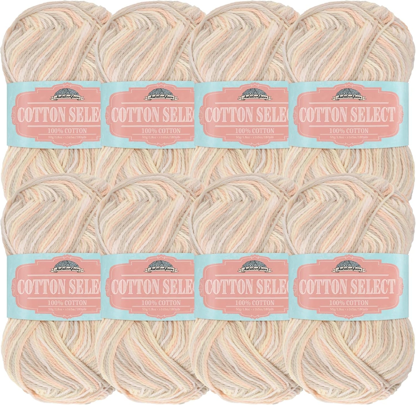 JubileeYarn Cotton Select Yarn - 50g/Skein Sport Weight - Summer Peach - 8 Skeins
