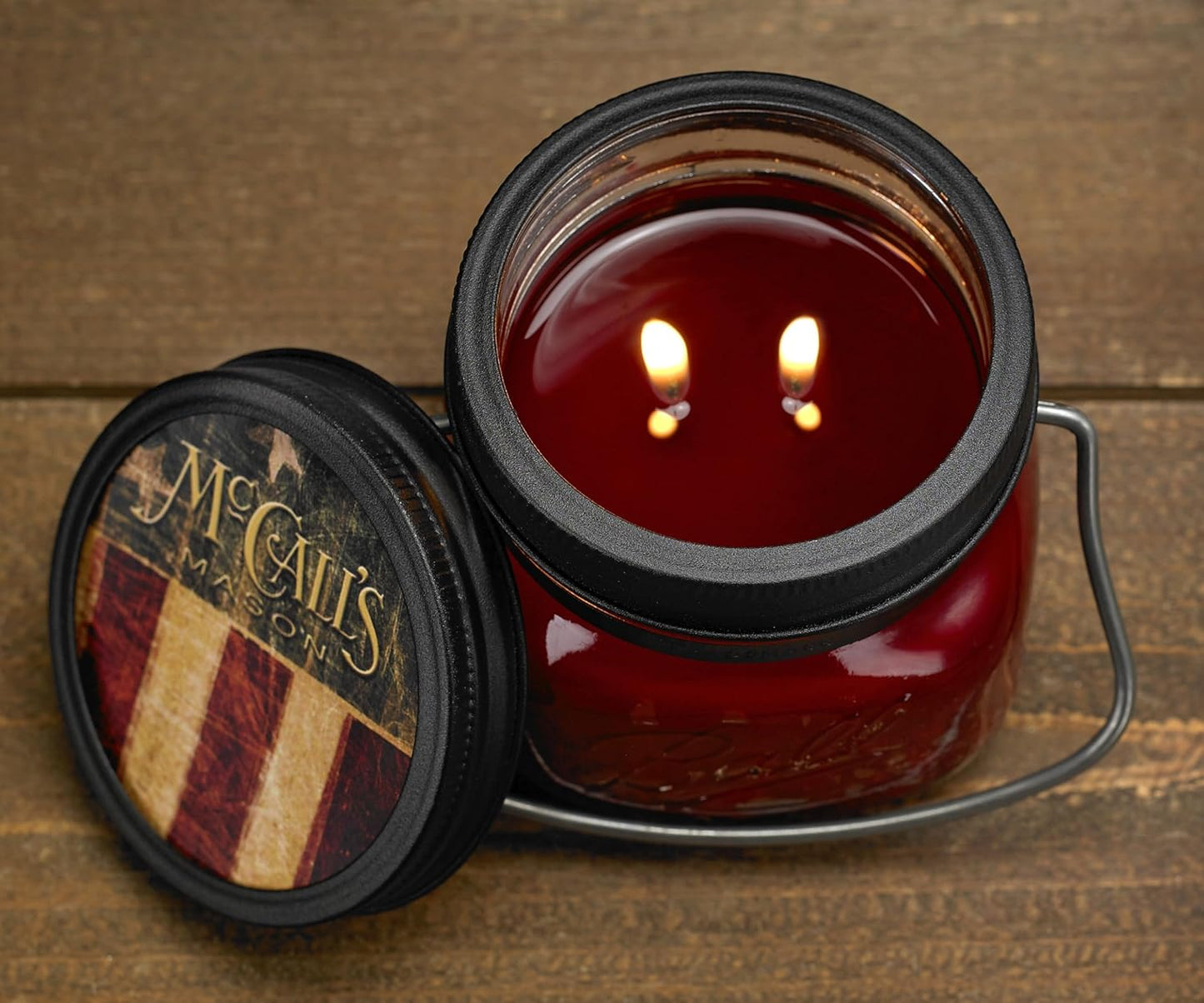 McCall’s Candles | Ginger Peach | 16 oz Two-Wick Scented Candle | USA-Poured | Vintage Mason Jar with Carrying Handle | Juicy Peach & Warm Ginger Fragrance