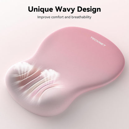 TECKNET Ergonomic Mouse Pad with Wrist Rest, Memory Foam Mousepad with Wrist Support, Smooth Surface, Middle Concave & Non-Slip Base for Laptop/PC, Pain Relief for Home Office Gaming, Pink