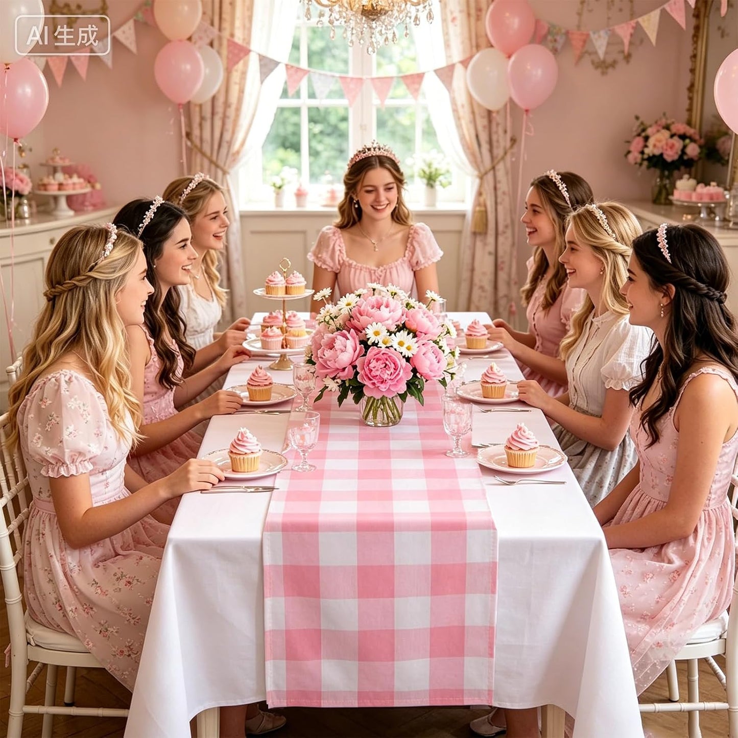 yuboo Pink Gingham Table Runner 72 Inches, Spring Summer Pink and White Buffalo Check Plaid Table Cloth for Gingham Party Supplies, Rustic Farmhouse Wedding Girls Birthday Home Table Decorations