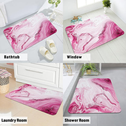MitoVilla Pink Marble Bathroom Rug, Modern Abstract Non Slip, Absorbent Shower Floor Mat, Washable Carpet Floor Mat, 17" x 24"