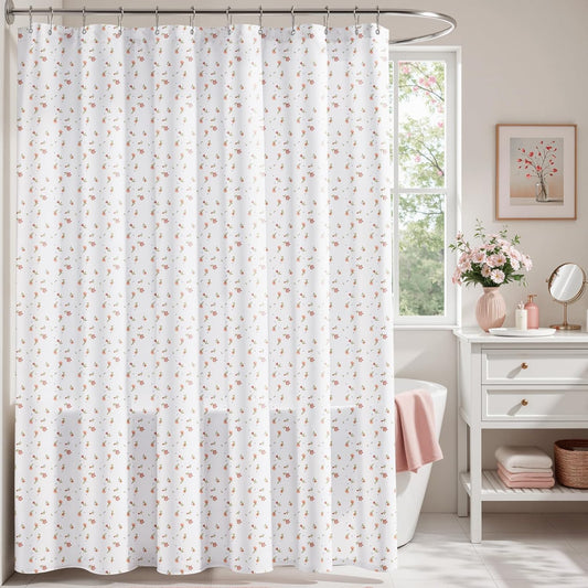 HOMEIDEAS Pink Floral Shower Curtain, Vintage Ditsy Print for Cottagecore Bathroom, 150GSM Heavy Duty Waterproof, 12 Stainless Steel Hooks, Machine Washable, 72x72 Inch
