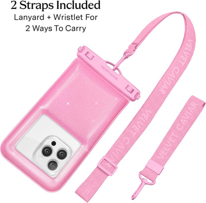VELVET CAVIAR Waterproof Phone Pouch with Lanyard | IP68 Floating Case for iPhone & All Phones | Dry Bag for Snorkeling, Beach, Kayaking | Travel & Cruise Essentials for Women (Pink Stardust)