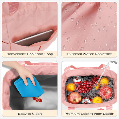 VS VOGSHOW Lunch Bag Women Cute Insulated Drawstring Lunch Bag 16 Cans Large Capacity Lunch Box for Work, Picnic, Outdoor (Pink)