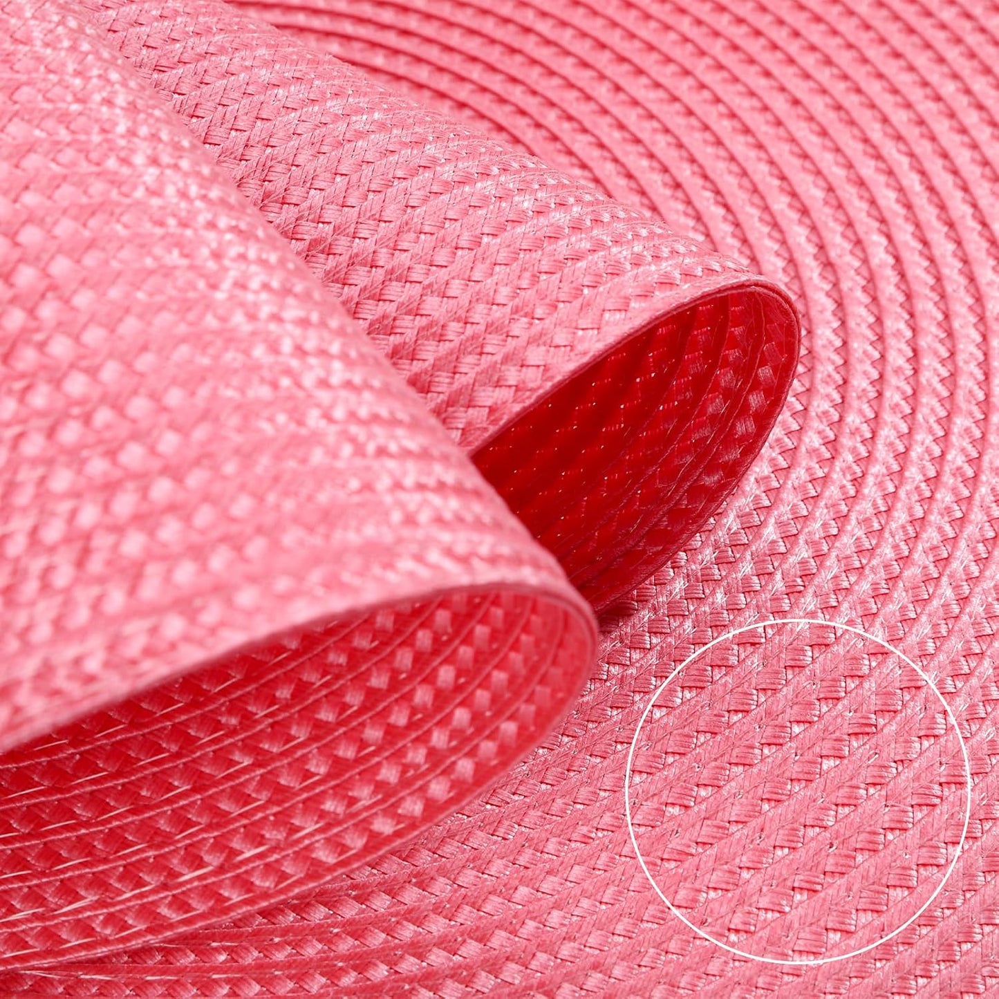 15 Inch Round Woven Placemats Set of 6, Natural Heat Resistant Washable Non-Slip Table Mats in Pink