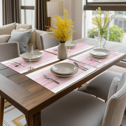 Artoid Mode White Pink Vinyl Placemats Set of 4, Washable Heat Resistant Non-Slip Woven Plastic PVC Easter Place Mats for Farmhouse Holiday Party Kitchen Dining Decor