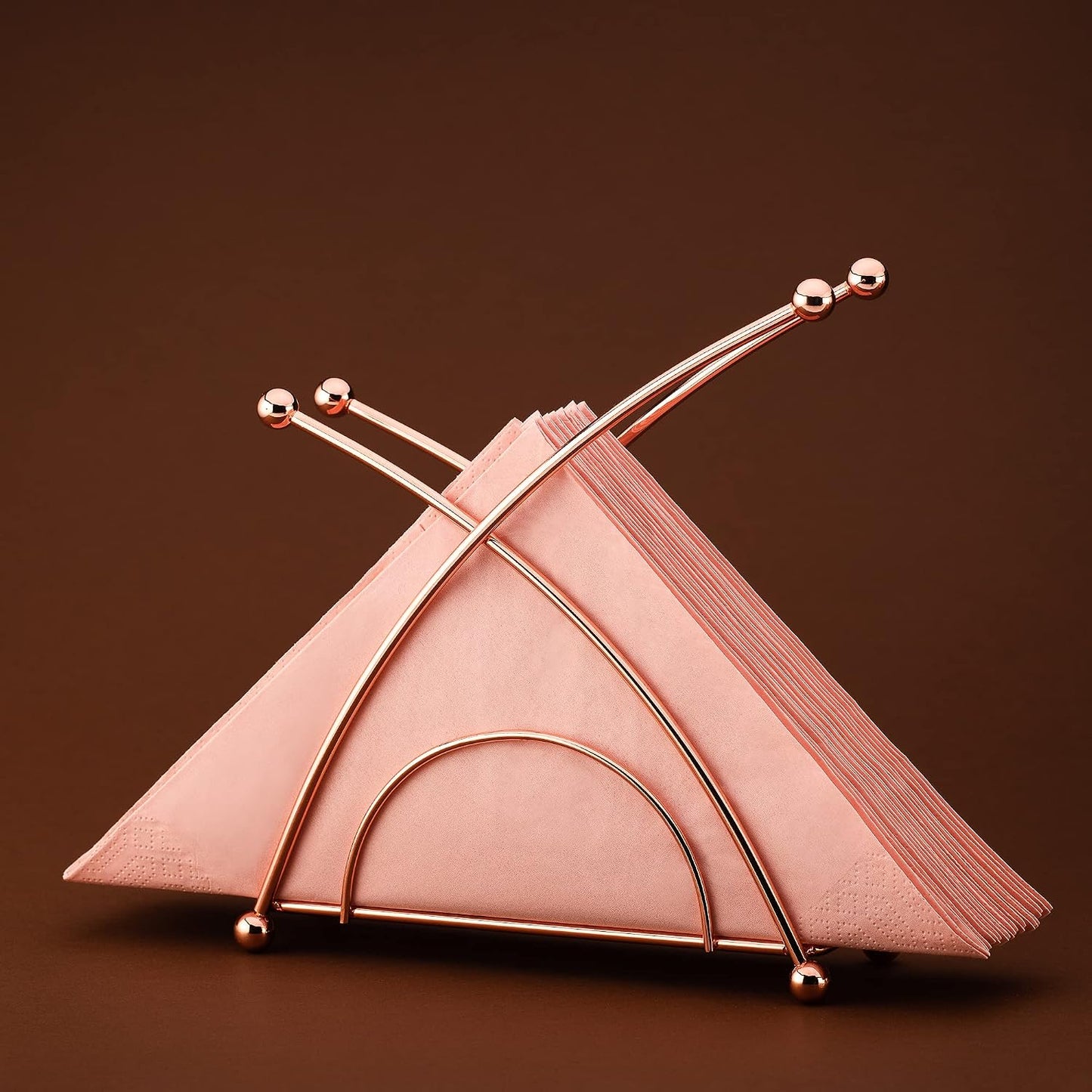Stainless steel napkin holder, weighted napkin dispenser, countertop napkin organizer, paper napkins holder, kitchen essentials, no-flip napkin stand, Rose Gold