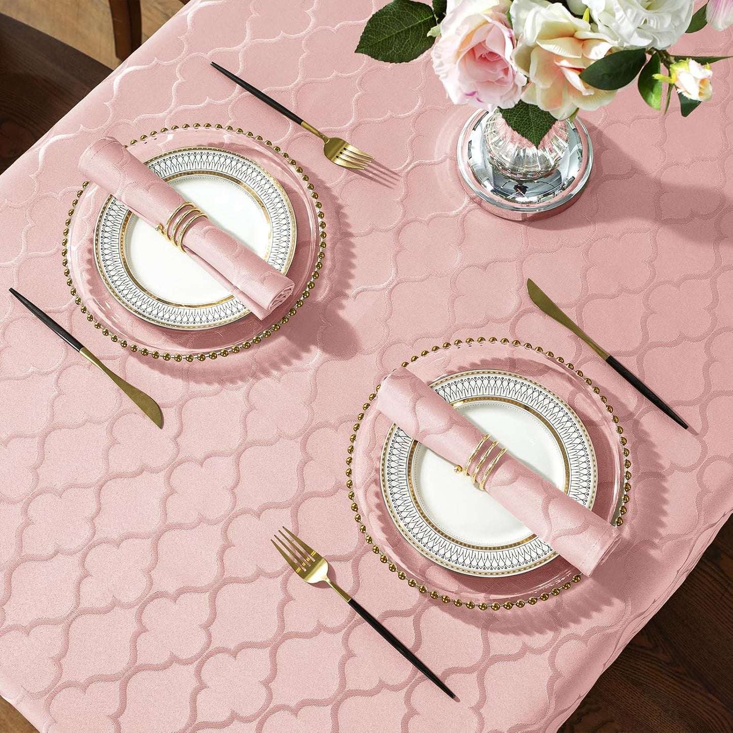 SASTYBALE Tablecloth Rectangle Jacquard Table Cloth Polyester Spill Proof Wrinkle Resistant Table Cover for Kitchen Dining Valentine's Day Decoration (60" x 84" (6-8 Seats), Pink)