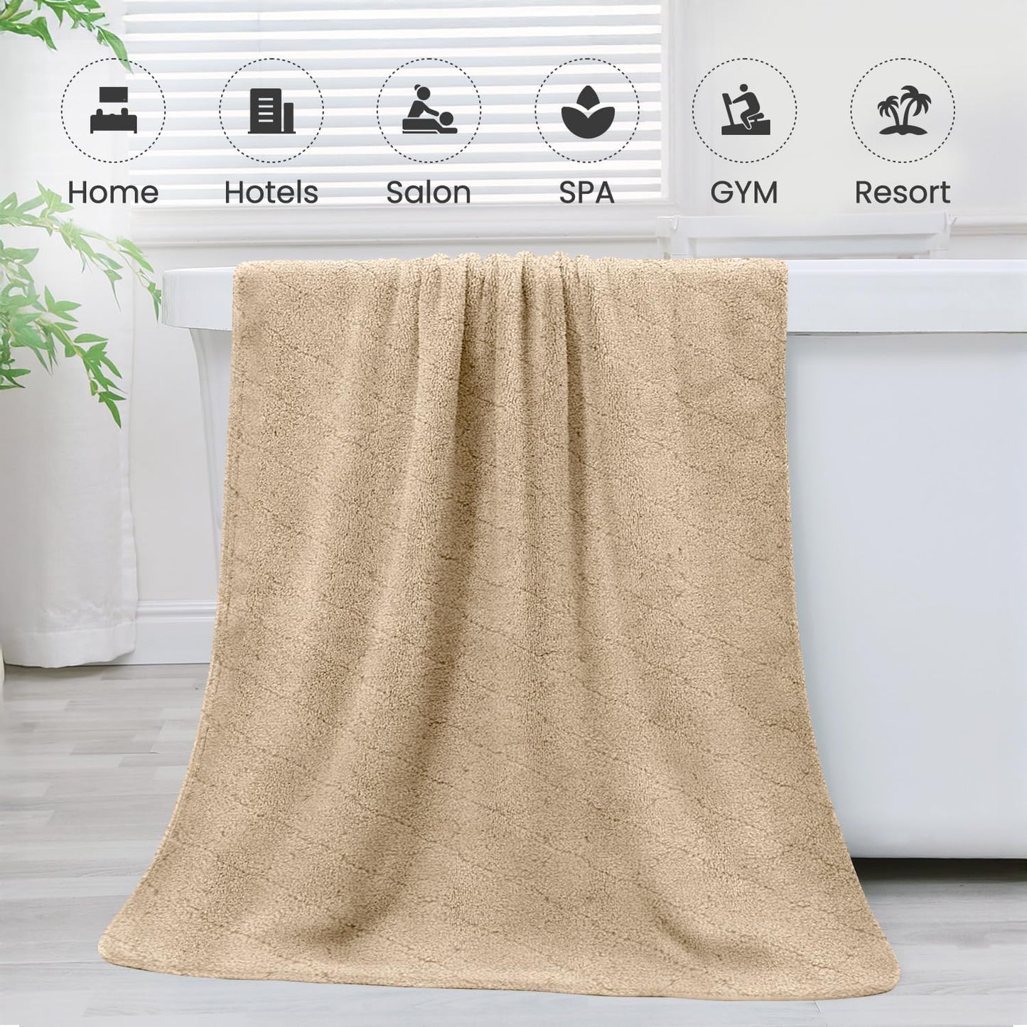 JML Microfiber Bath Towels, Oversized, Ultra Soft, Super Absorbent and Fast Drying, No Fading Large Bathroom Towel Set for Sport, Travel, Fitness, SPA and Yoga (Coral Fleece - Camel, 30 in x 60 in)