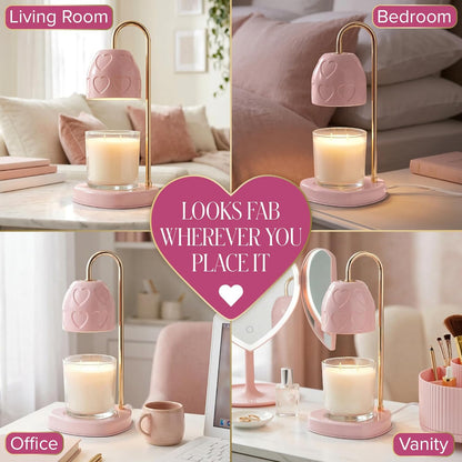 Paris Hilton Candle Warmer Lamp for Jar Candles, Electric Candle Lamp Warmer with 35W GU10 Bulb, Pink Debossed Hearts Shade and Gold-Finish Stem, Pink