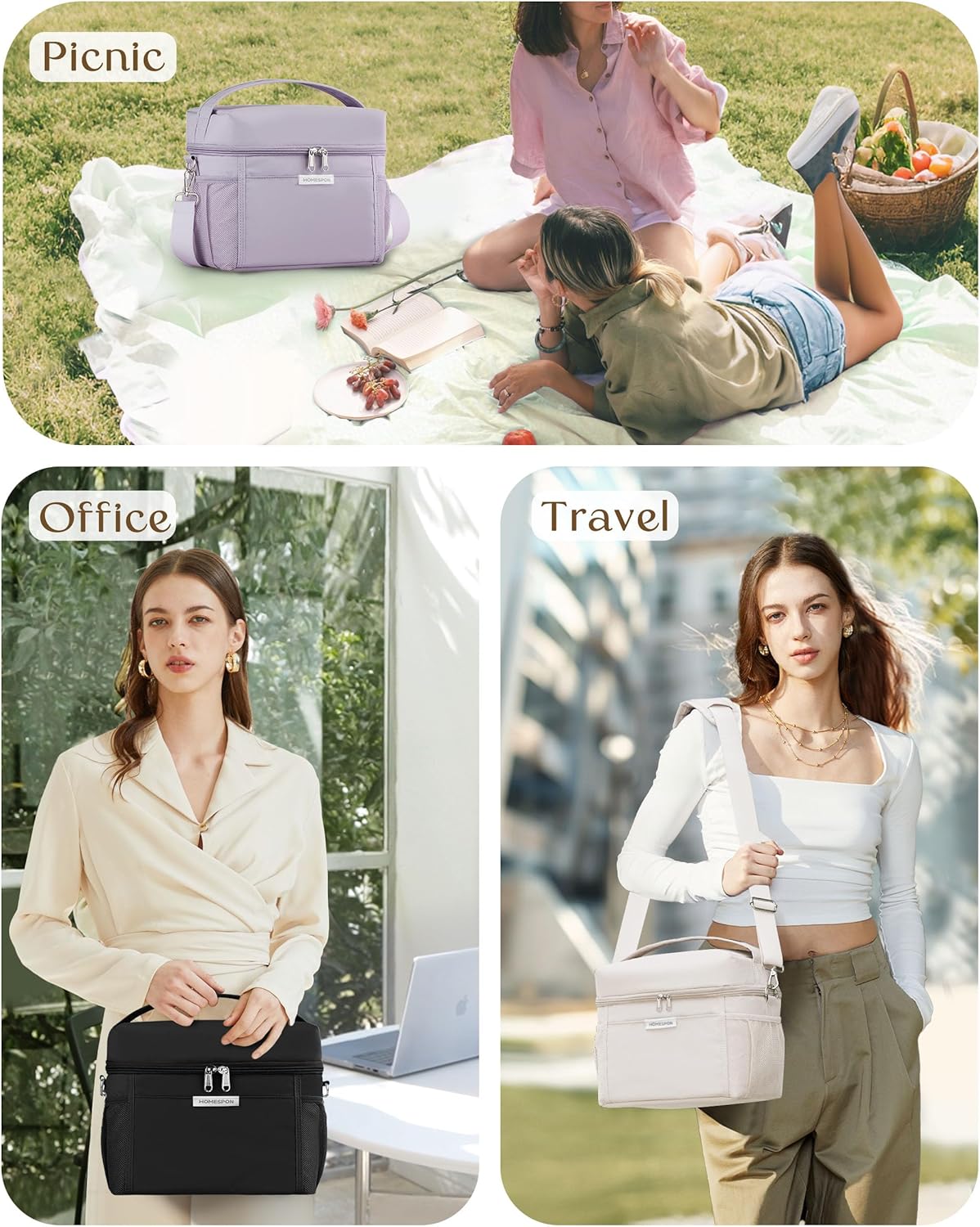 HOMESPON Lunch Box for Women Men - Insulated Lunch Bag Waterproof Lightweight Cooler Bag for Work, Picnic, Travel (Medium, Pink)