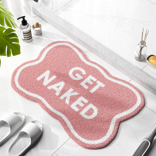 BSSN Get Naked Bath Mat, 16" x 24" Cute Pink Bathroom Rug, Ultra Absorbent Microfiber Tufted Bath Mat, Non-Slip & Machine Washable, Small Fun Aesthetic Decor Rug for Bathroom, Shower, Sink