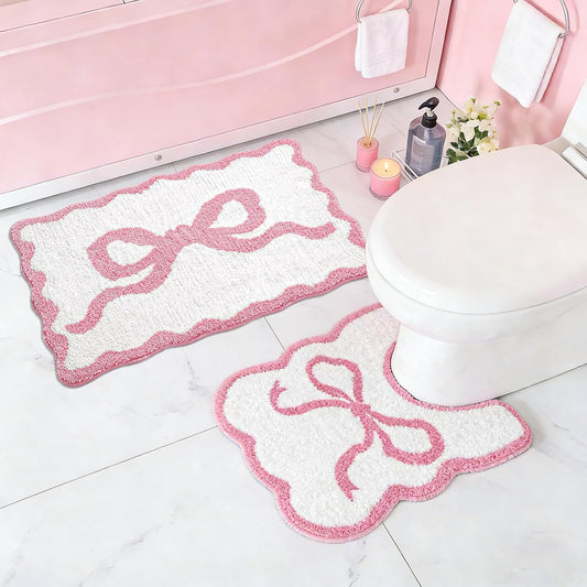 2PCS Bathroom Rug Set, Non-Slip Absorbent Bath Mat & Toilet Rug, Super Soft Plush Bathroom Decor for Floor Shower, Housewarming Gift for Her