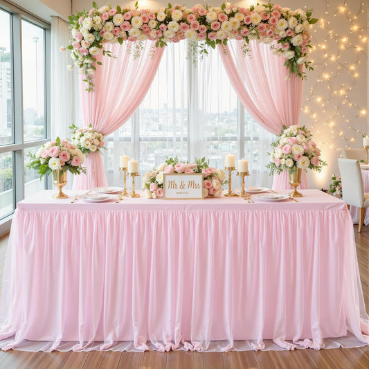 Pink Tablecloths for 6 Foot Rectangle Tables Tulle Tablecloth Fitted Pink Table Cloth Rectangle 6ft Stretch Spandex Table Covers for Baby Shower Girls Birthday Party Wedding Banquet Desk Tables Skirt