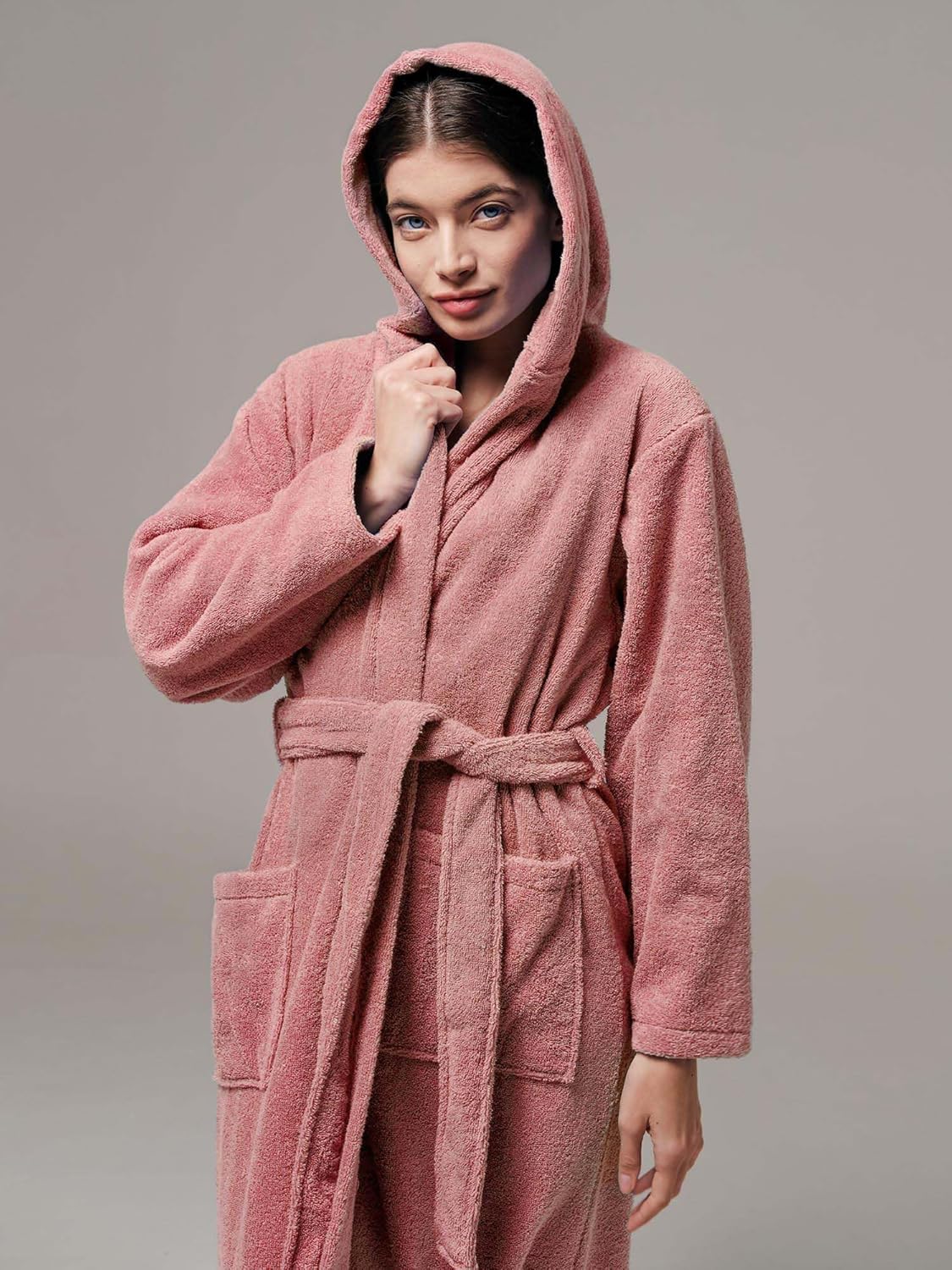 SIORO Hooded Terry Cloth Robes for Women, Absorbent Cotton Bathrobe with Pockets, Towel Robe for After Shower Spa Hotel