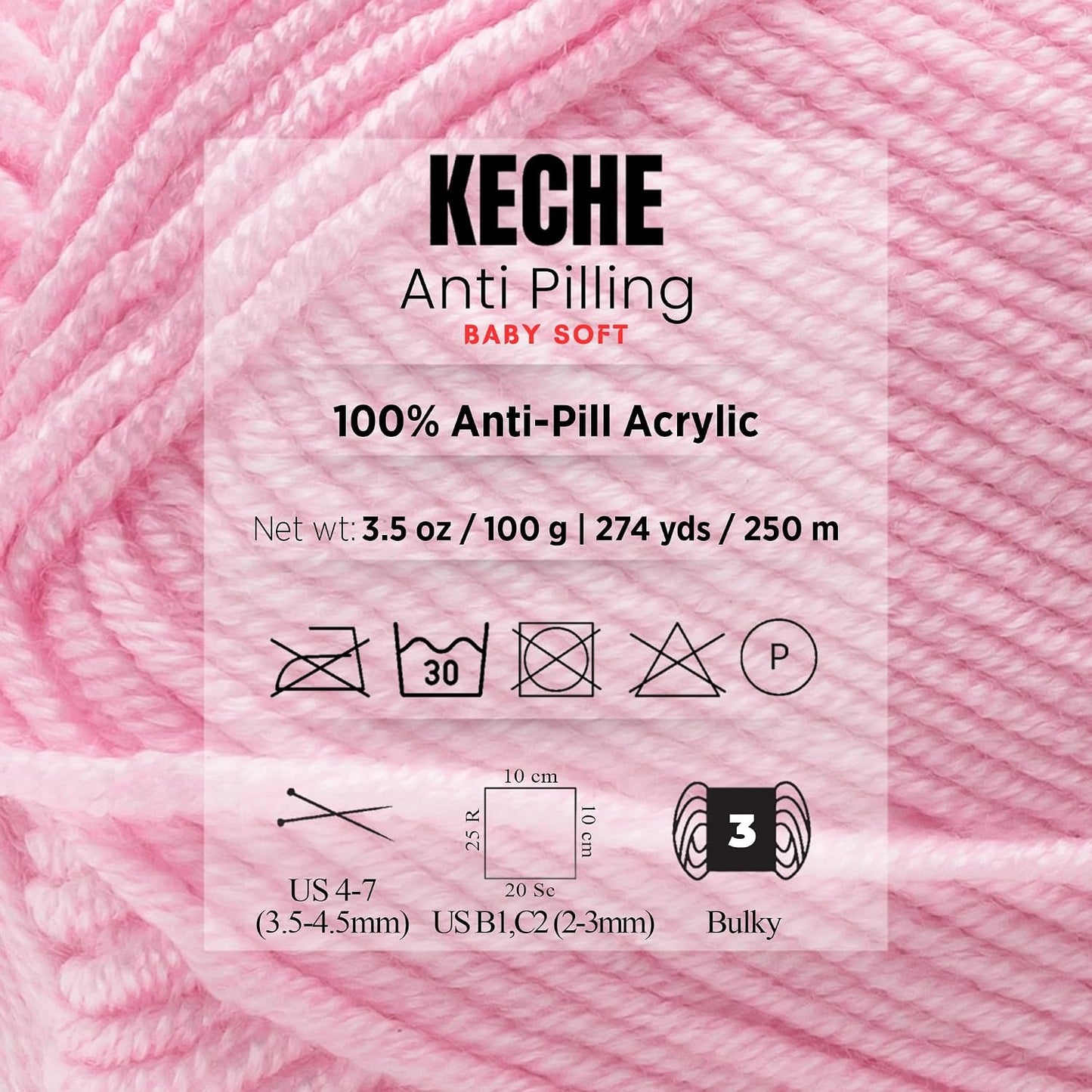 Soft DailyKnit DK Yarn, 100% Anti-Pilling Acrylic for Knitting Crocheting, Light Weight #3 (3.52 oz / 274 Yds) 1 Skein - Baby Pink