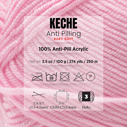Soft DailyKnit DK Yarn, 100% Anti-Pilling Acrylic for Knitting Crocheting, Light Weight #3 (3.52 oz / 274 Yds) 1 Skein - Baby Pink