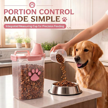 Dog Storage Container with cleaning brush,Measuring Cup,Portable Pet Food Containers with Upgraded Large Spout and Cup for Dogs,Cats,Birds,Small Animals（Pink）