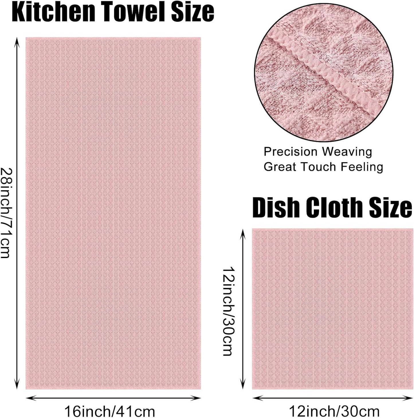 Homaxy Microfiber Waffle Weave Kitchen Towels Set, 16 x 28 Inch and 12 x 12 Inch Ultra Absorbent and Solid Color Dish Towels, 12 Pack, Pink