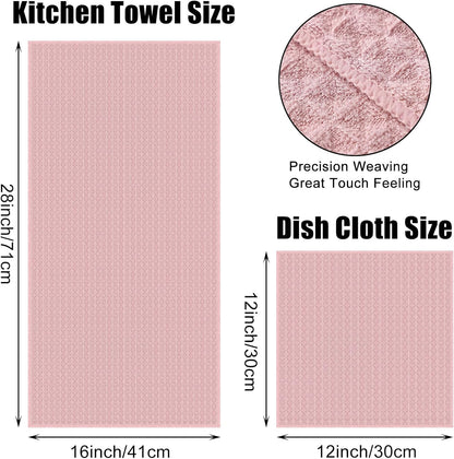 Homaxy Microfiber Waffle Weave Kitchen Towels Set, 16 x 28 Inch and 12 x 12 Inch Ultra Absorbent and Solid Color Dish Towels, 12 Pack, Pink