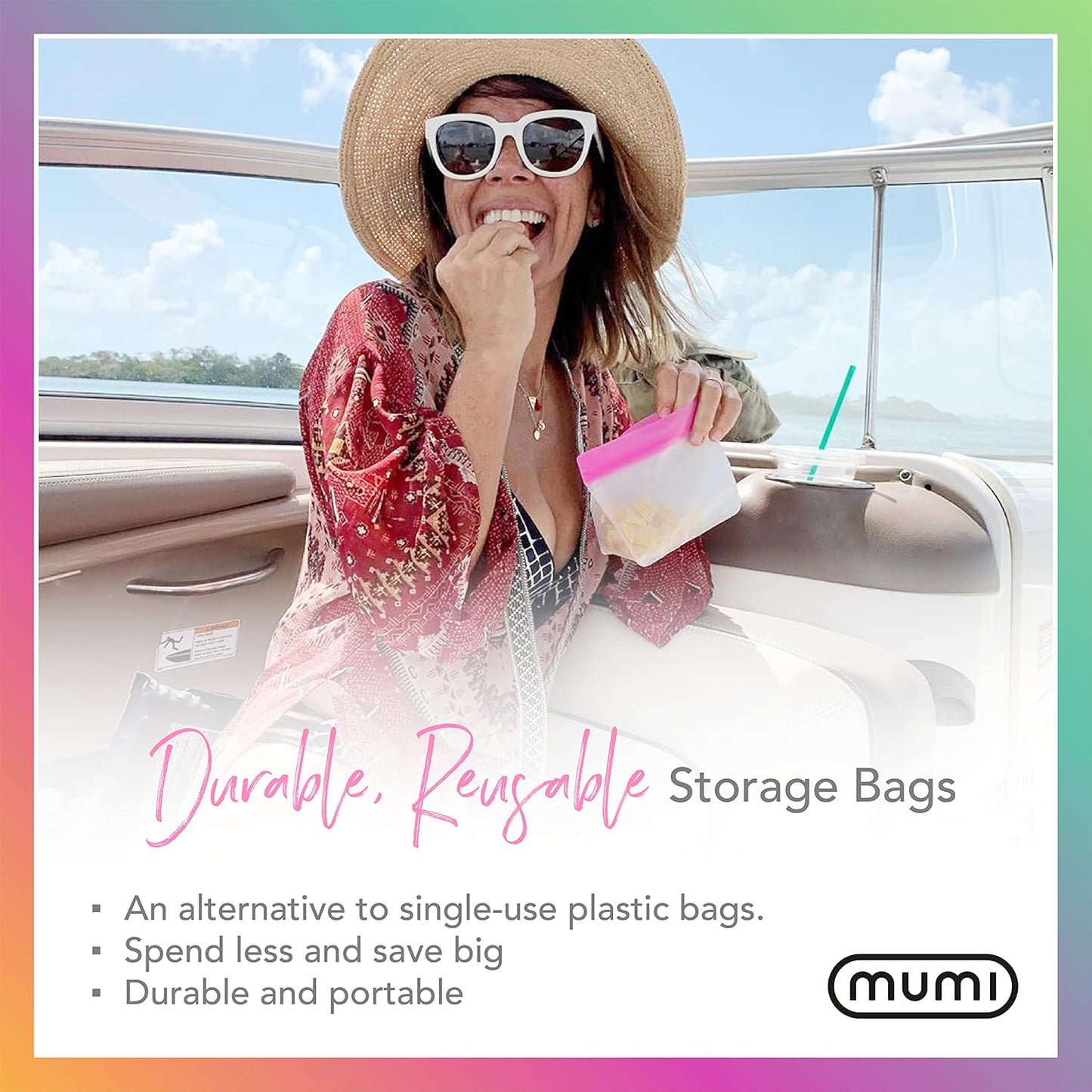 MUMI Piccolo Reusable Zip Up Bags – Set of 3 Silicone Ziplock Bag | Reusable Ziploc Bags for Food Storage, Freezer, & Snacks | BPA-Free Airtight Silicone Storage Bag for Travel & Meal Prep - Pink