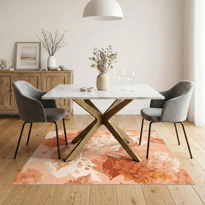 5'x7' Washable Flatwoven Rug, Peach Watercolor Floral Stain Resistant Area Rug Non-Slip Low Profile Floor Covering for Guest Room, Lounge, Apartment | Ref:2082414