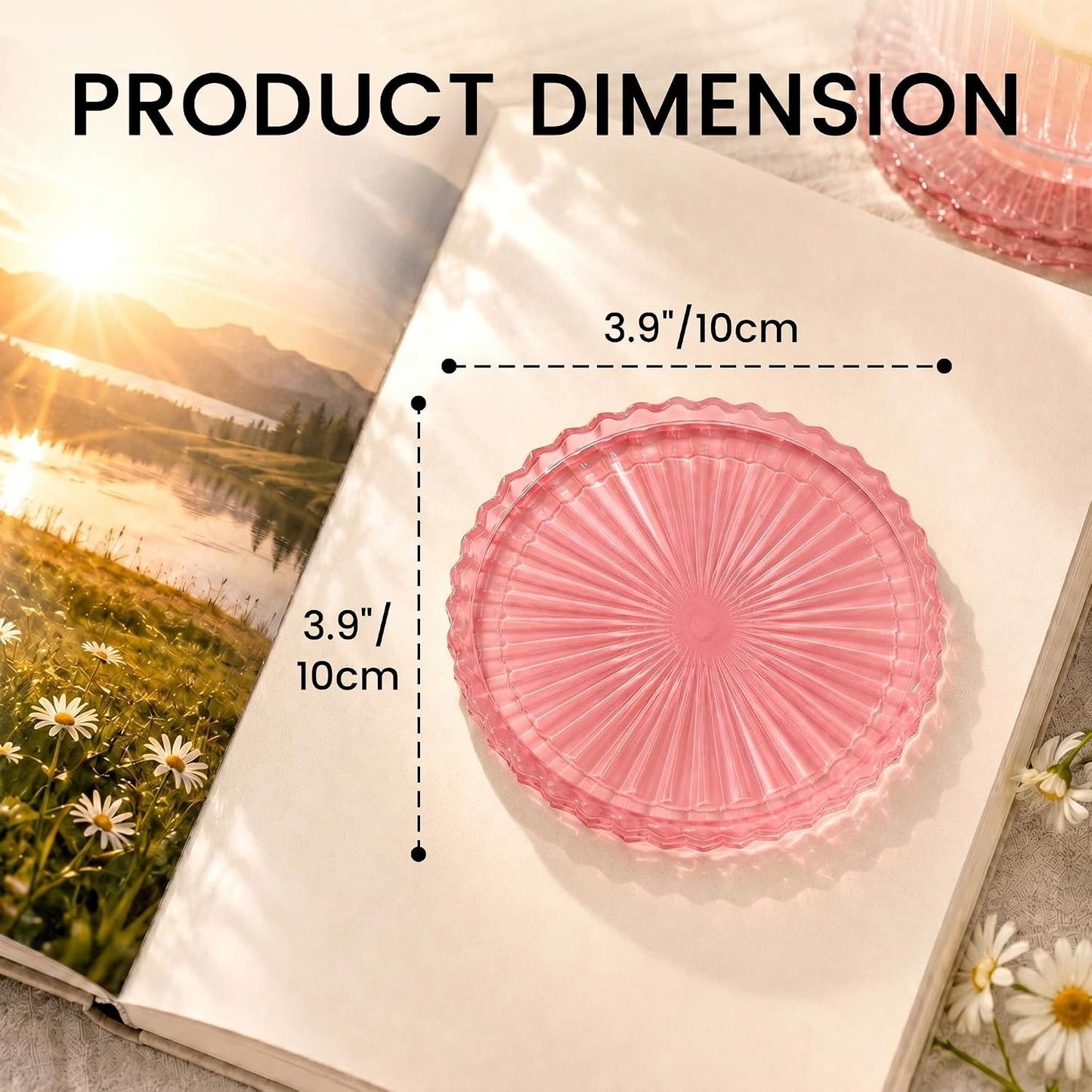 Silicone Coasters for Drinks[4 pcs,No Holder] Dual-Sided Light-Play Design, Non-Stick Cup Covers & Table Mats, Coffee Table Decor, Clear Pink