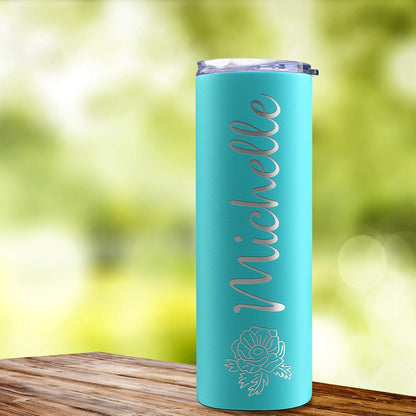 Personalized Skinny Tumbler, Straw, Lid & Brush Included, 20 Oz Light Pink, Personalized Gifts for Women, Gift for Mom, Custom Skinny Tumbler for Women, Gifts for Her