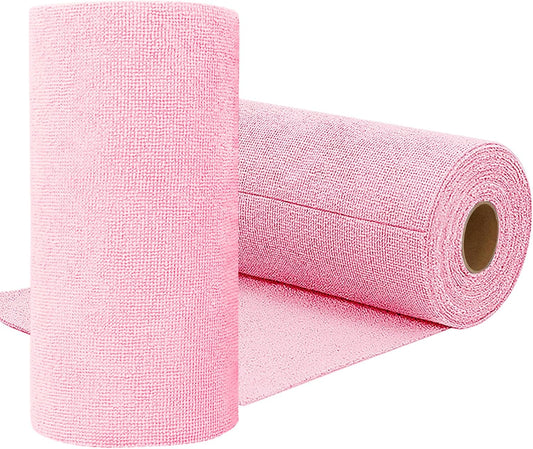 Niurewan Microfiber Cleaning Cloth Roll,75 Pack Reusable Tear Away Microfiber Towels,Ultra Absorbent Dish Rags for Car,Home,Garage or Shop (Pink)
