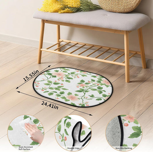 Peach Blossom Vines Oval 16x24 Inches Absorbent Bath Mat, Non Slip Soft Plush Bath Rug with TPR Backing for Home Kitchen Bathroom