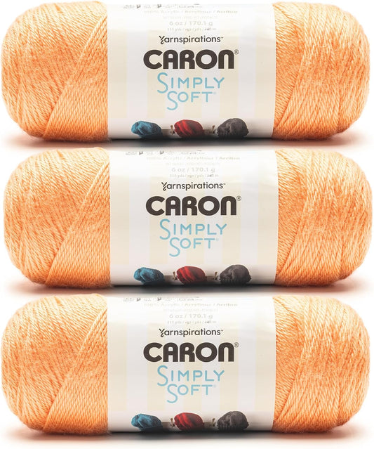 Caron Simply Soft Peach Yarn - 3 Pack of 170.1g/6oz - 100% Acrylic - #4 Worsted (Medium) - 315 Yards - Knitting/Crochet