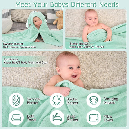 Coral Velvet Hooded Baby Towel - Cute Animal Print, Ultra-Absorbent & Quick-Drying for Newborn to Toddler 27.5x55 Inch, Machine Washable