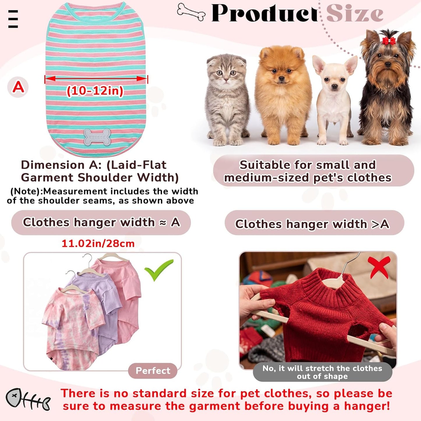 Weysat 24 Pcs Dog Clothes Hangers 11'' Non-Slip & 360° Swivel Velvet Small Pet Pink Hangers for Cats/Dogs with Rustproof Metal Hooks, Space-Saving for Home Storage & Grooming Salons Minimalism