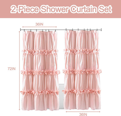 Homechoice Decor 2-Piece Peach Shower Curtain Set, Soft Fabric Double Panels for Easy Access, Cozy Brushed Texture, Ruffle Design, Everyday Bathroom Décor, 36" W x 72" H x 2 Panels (LQ-44)