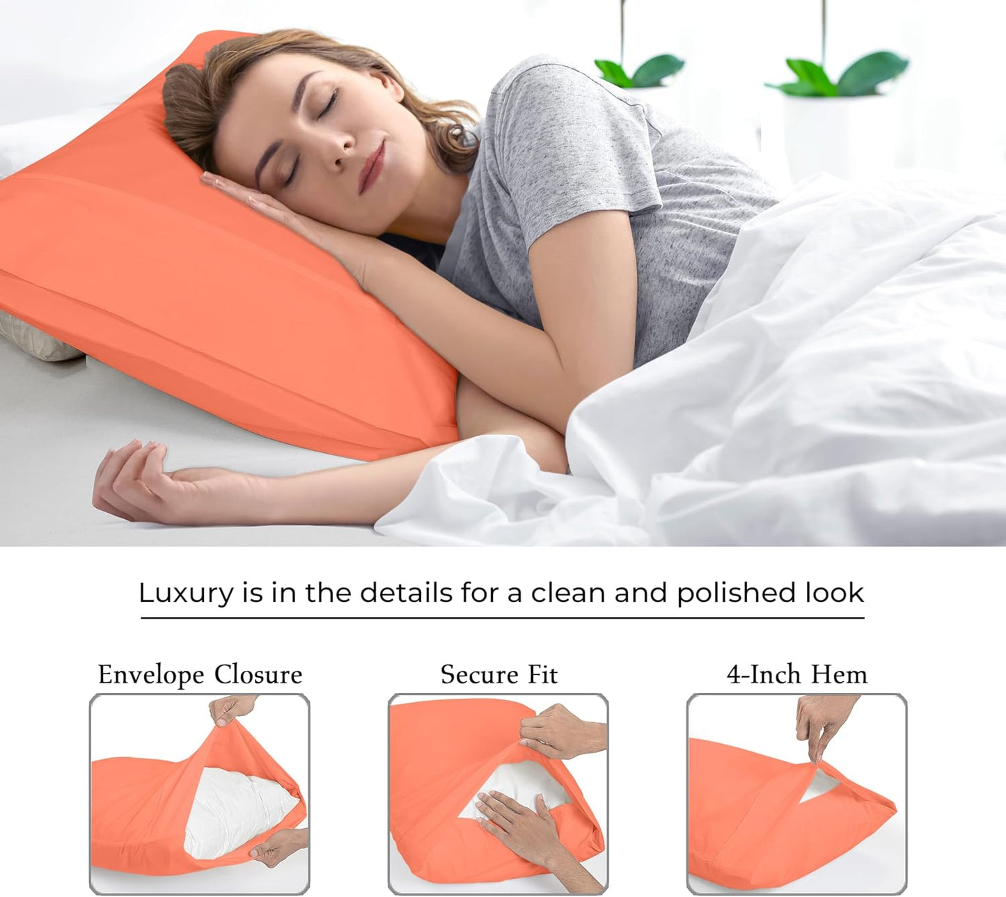 Royale Linens Queen Pillowcase Set of 2 - Bed Pillow Cover - 20" x 30" - Coral Pillowcases - 1800 Brushed Microfiber, Wrinkle & Fade Resistant - Soft & Cozy- Queen Size Pillow Case (Coral)