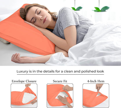 Royale Linens Queen Pillowcase Set of 2 - Bed Pillow Cover - 20" x 30" - Coral Pillowcases - 1800 Brushed Microfiber, Wrinkle & Fade Resistant - Soft & Cozy- Queen Size Pillow Case (Coral)