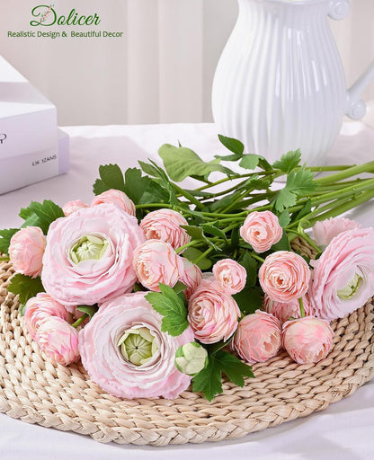 Dolicer Real Touch Ranunculus Artificial Flowers, 8Pcs 18 Inch Fake Peonies Artificial Flowers, Pink Faux Flower for Vase Faux Peony Bulk for Home Table Wedding Bridal Bouquet Decor