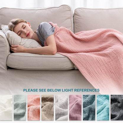 SE SOFTEXLY Cotton Muslin Throw Blanket for Adults,Breathable 4-Layer Yarn Dyed Linen Texture Gauze Blanket for Bed Sofa Couch,Super Soft Light Weight Blanket for All Season（50"x60",Coral Pink）