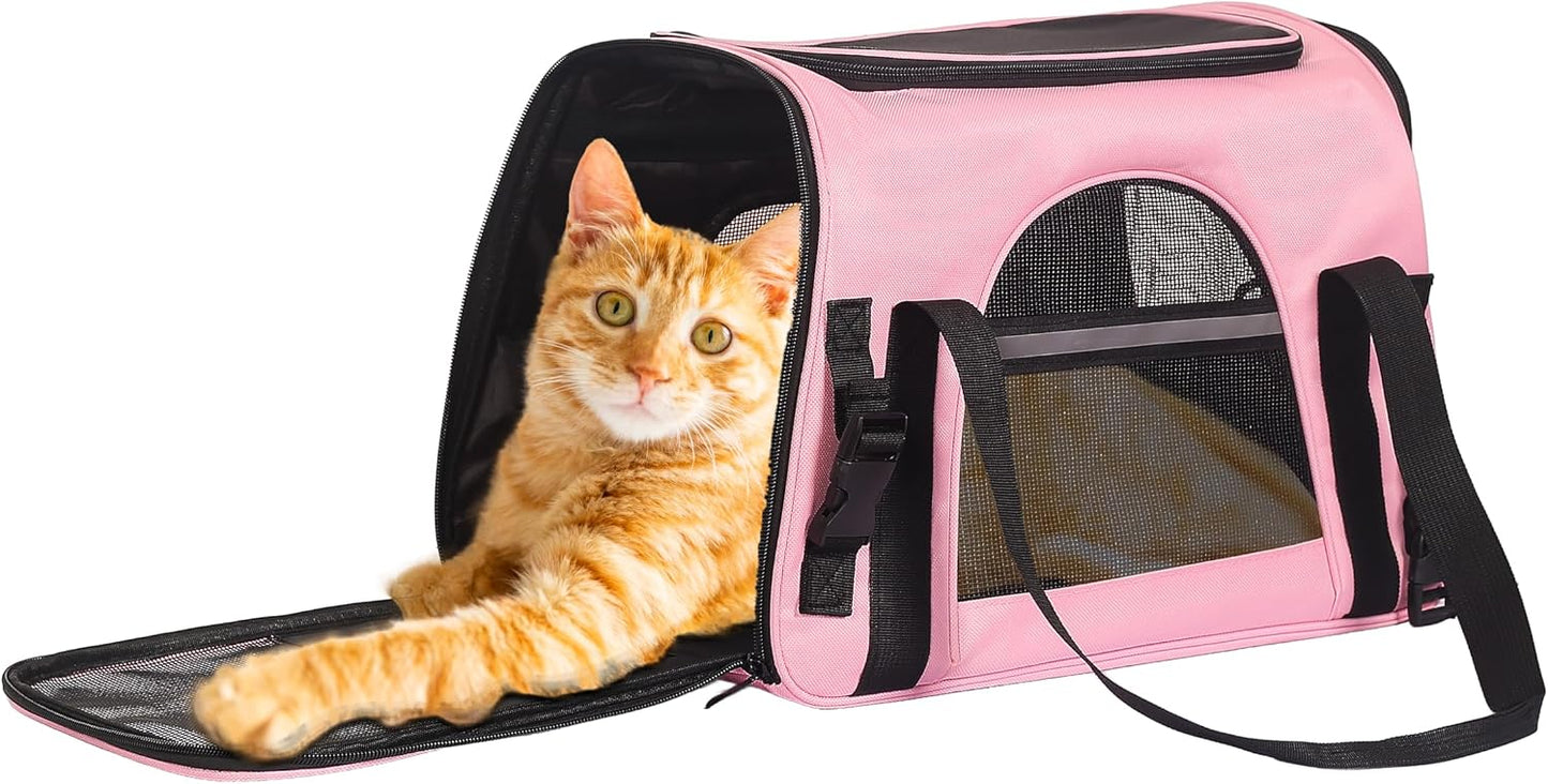 Pink Soft-Sided Cat Carrier, Airline Approved Pets Carrier for Big Cats & Small Dogs, Soft Kitten Travel Bag with Mesh Windows, Animal Carrier Up to 15 Lbs (Pink, Small)