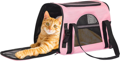Pink Soft-Sided Cat Carrier, Airline Approved Pets Carrier for Big Cats & Small Dogs, Soft Kitten Travel Bag with Mesh Windows, Animal Carrier Up to 15 Lbs (Pink, Small)