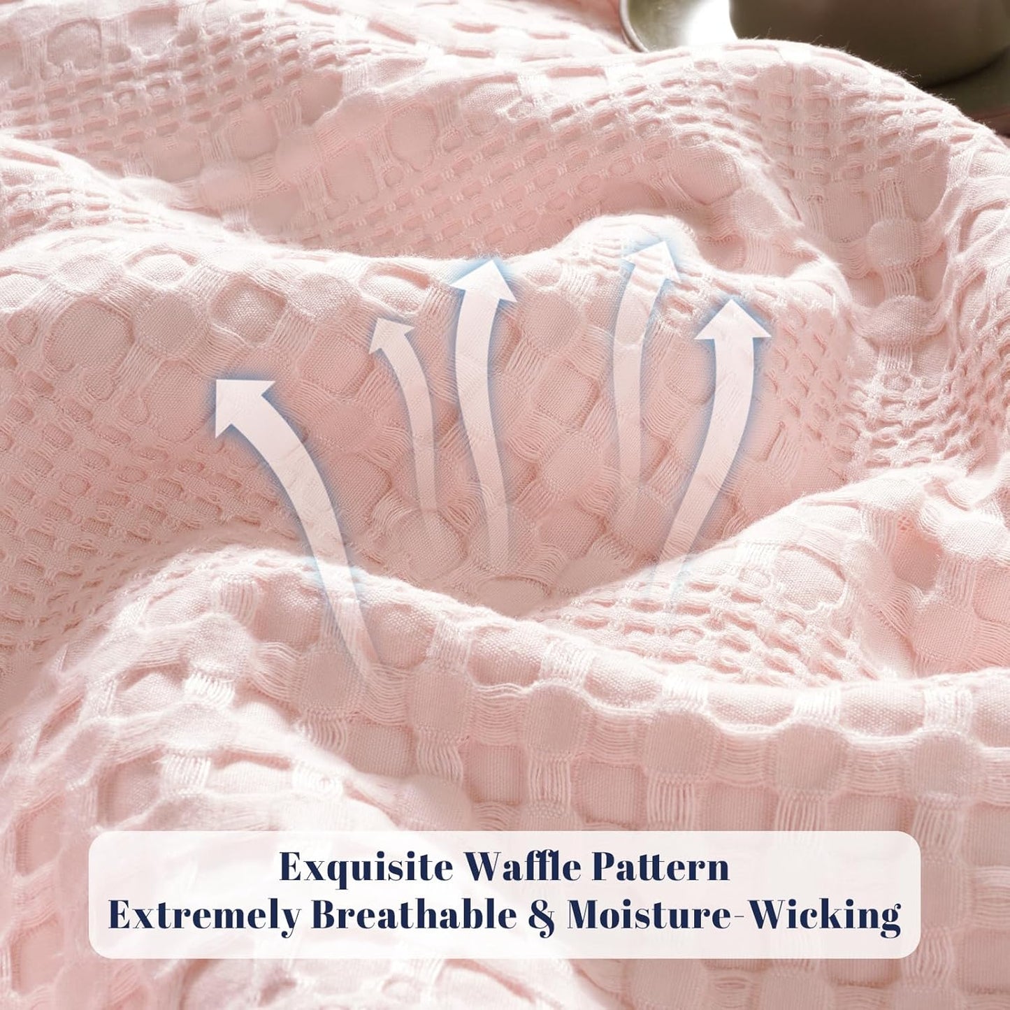 PHF Cooling Waffle Blanket Queen Size, Lightweight 60% Rayon from Bamboo & 40% Cotton Breathable Blanket for Hot Sleepers, Summer Use, Soft Luxury for Bed Couch Sofa, 90"x90", Pink