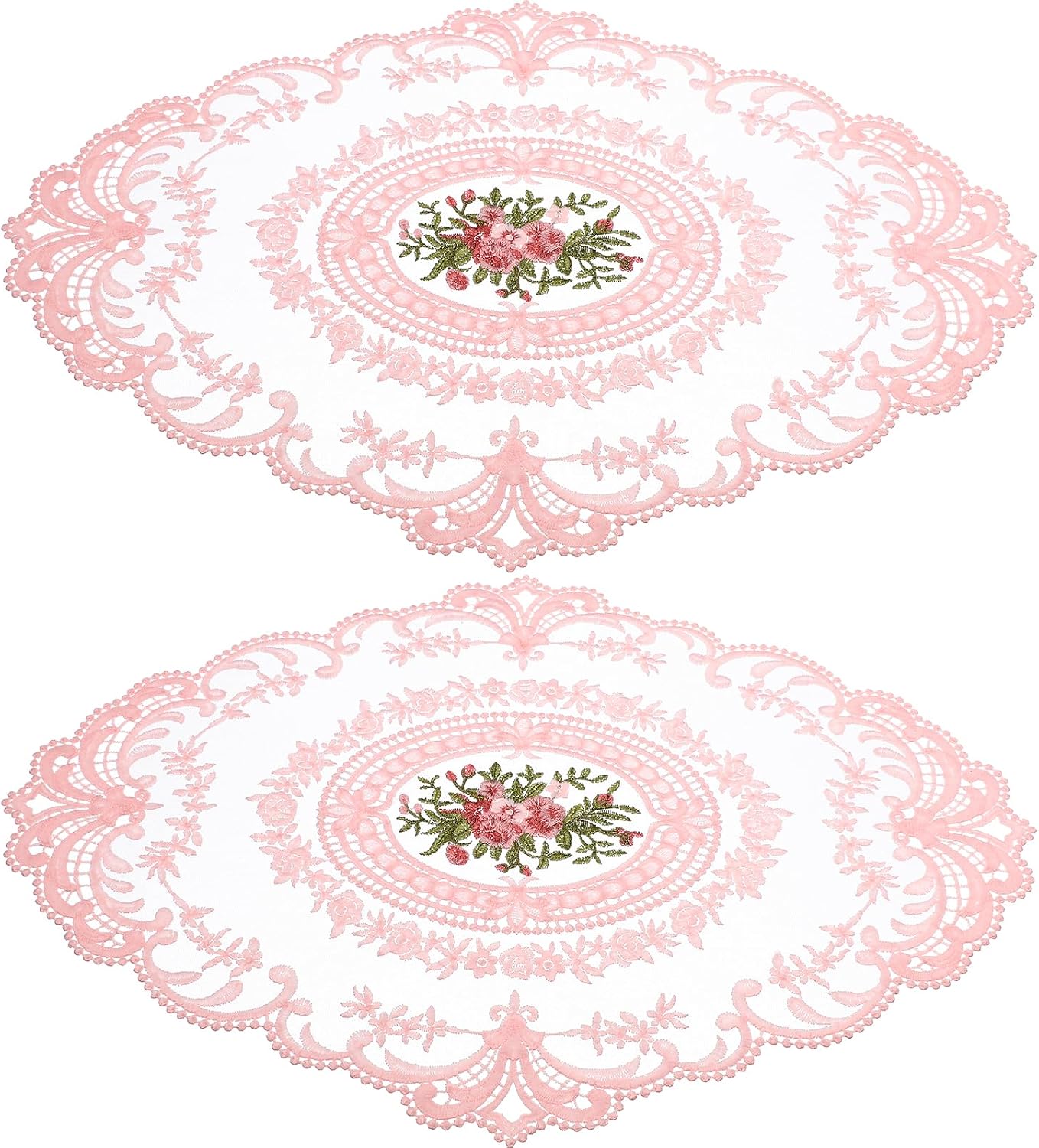 2Pcs Retro Lace Placemats Pink French Crochet Doilies Heat Resistant Non-Slip Place mats for Dining Table Home Decor