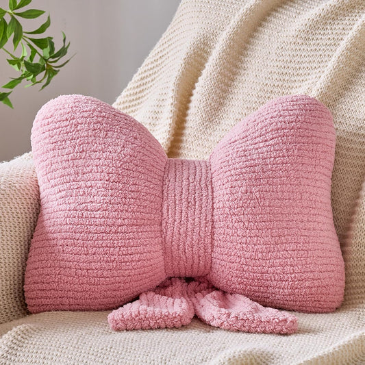 Bow Pillow, Decorative Throw Pillows with Soft Plush, Bow Throw Pillow for Couch Bed, Home Decor Bow Shaped Pillow for Bedroom Living Room (Grey Pink, 16 Inches)