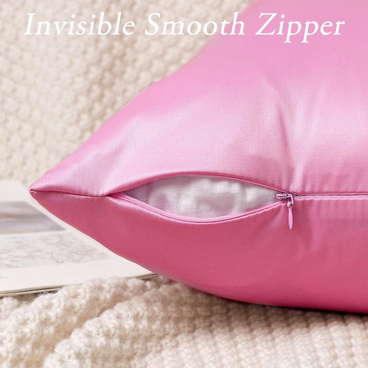 Faylapa 4 Pack Satin Throw Pillow Cases,Dark Pink Heavy Silk Satin Valentines Decorative Pillow Covers Solid Dyed Soft Pillow Cover Home Decor,18" x 18" (Case ONLY)