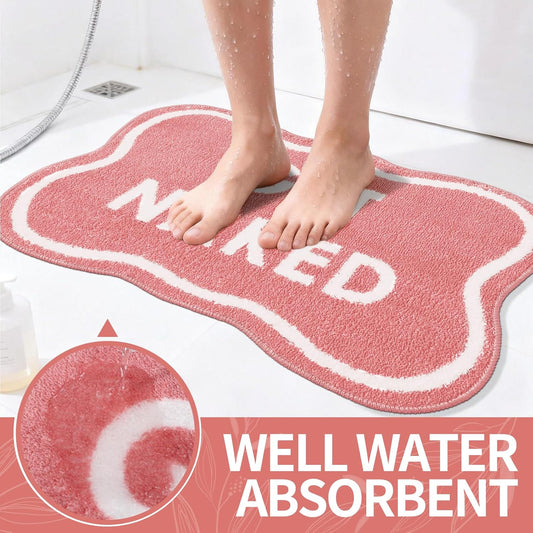 BSSN Get Naked Bath Mat, 16" x 24" Cute Pink Bathroom Rug, Ultra Absorbent Microfiber Tufted Bath Mat, Non-Slip & Machine Washable, Small Fun Aesthetic Decor Rug for Bathroom, Shower, Sink