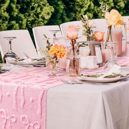 FYSUIMU Pink Bow Dot Table Runner 3D Bow Knot Plush Faux Fur Dining Table Cover for Coquette Party Home Kitchen Decoration, 13 x 72 Inch